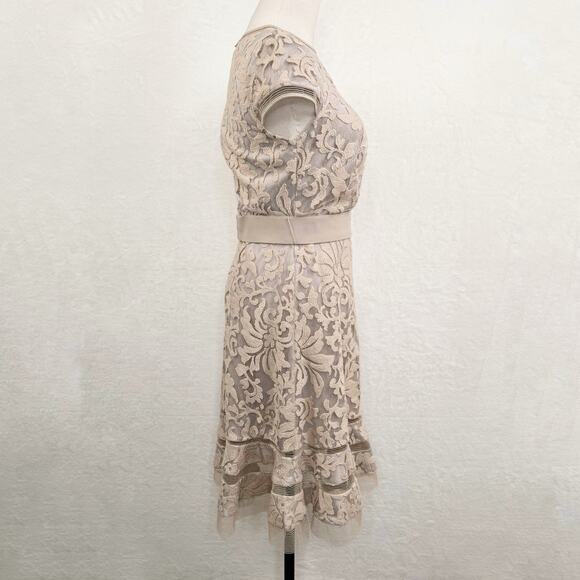 NWT Tadashi Shoji Lace Horsewire Dress Beige Boat Neck Wedding Cocktail Size 6 - Picture 7 of 16